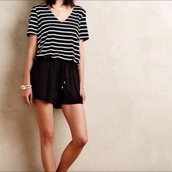 Anthropologie Elevenses Static Stripe Romper - Picture 1 of 5
